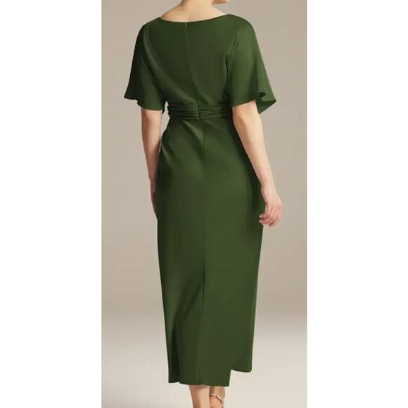 AW BRIDAL 2 XS green satin chameuse Romula mother of bride midi dress NEW B143 - Picture 4 of 7